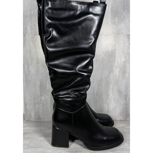 Women's Black knee-High Slouchy Block Heel Side-Zip Boots Shoe Size‎ 11-NEW - Picture 1 of 8